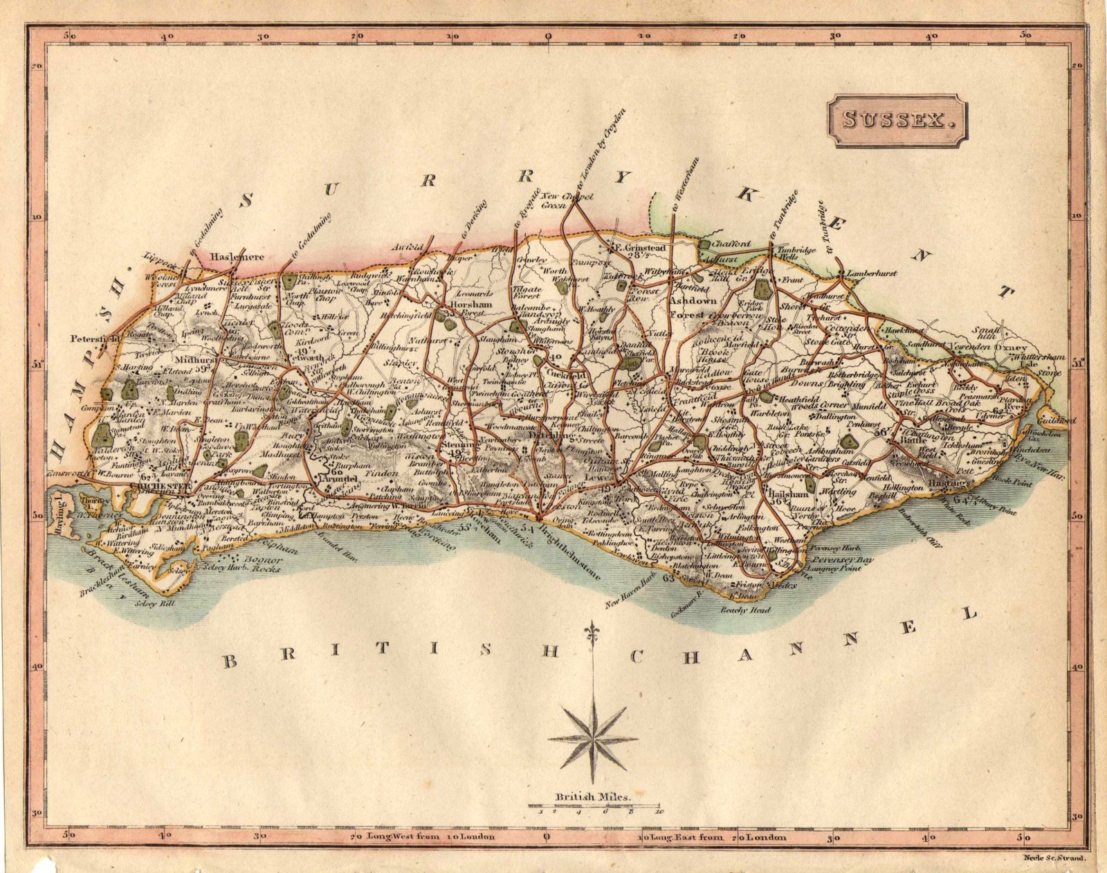 Sussex Antique Maps, Old Maps of Sussex, Vintage Maps of ...