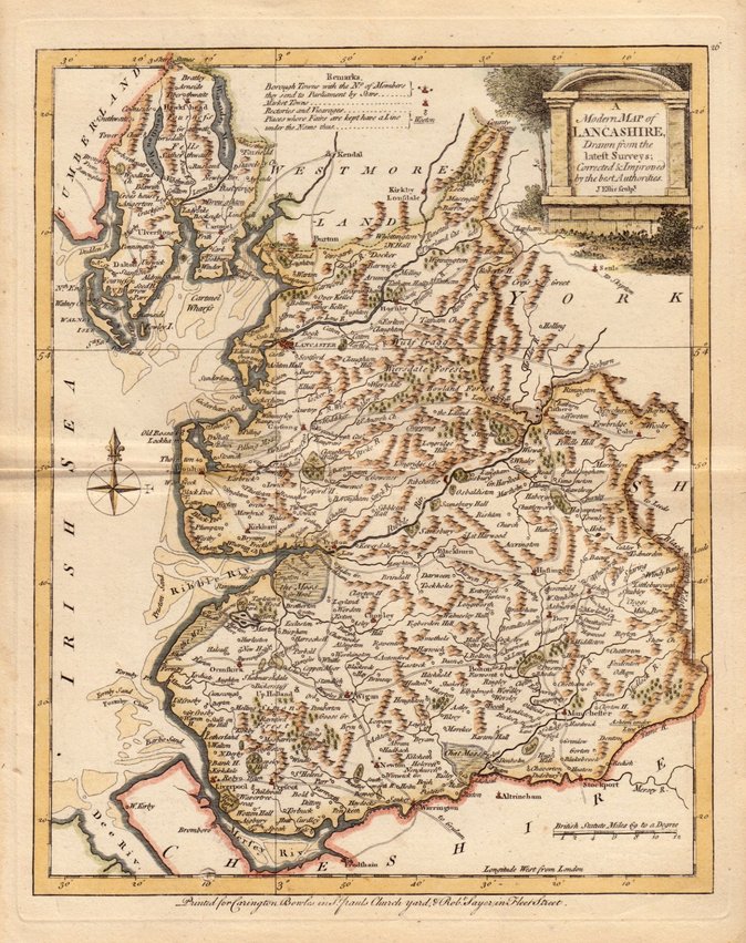 Lancashire Antique Maps, Old Maps of Lancashire, Vintage Maps of