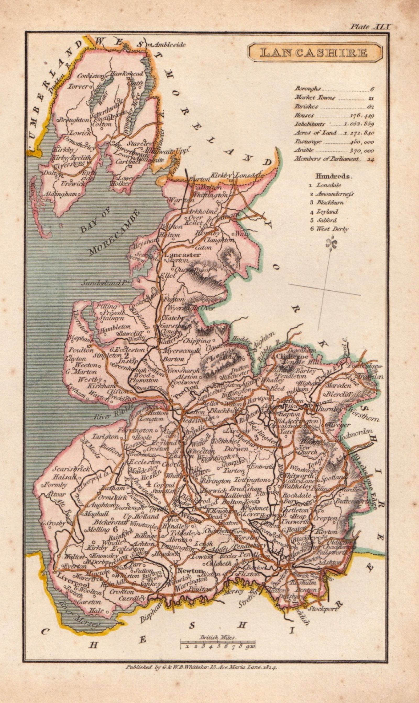 Lancashire Antique Maps, Old Maps of Lancashire, Vintage Maps of
