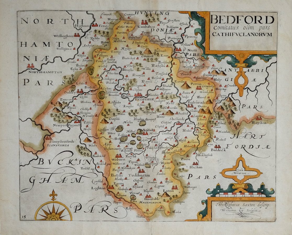 Bedfordshire Antique Maps, Old Maps of Bedfordshire, Vintage Maps of Bedfordshire, UK