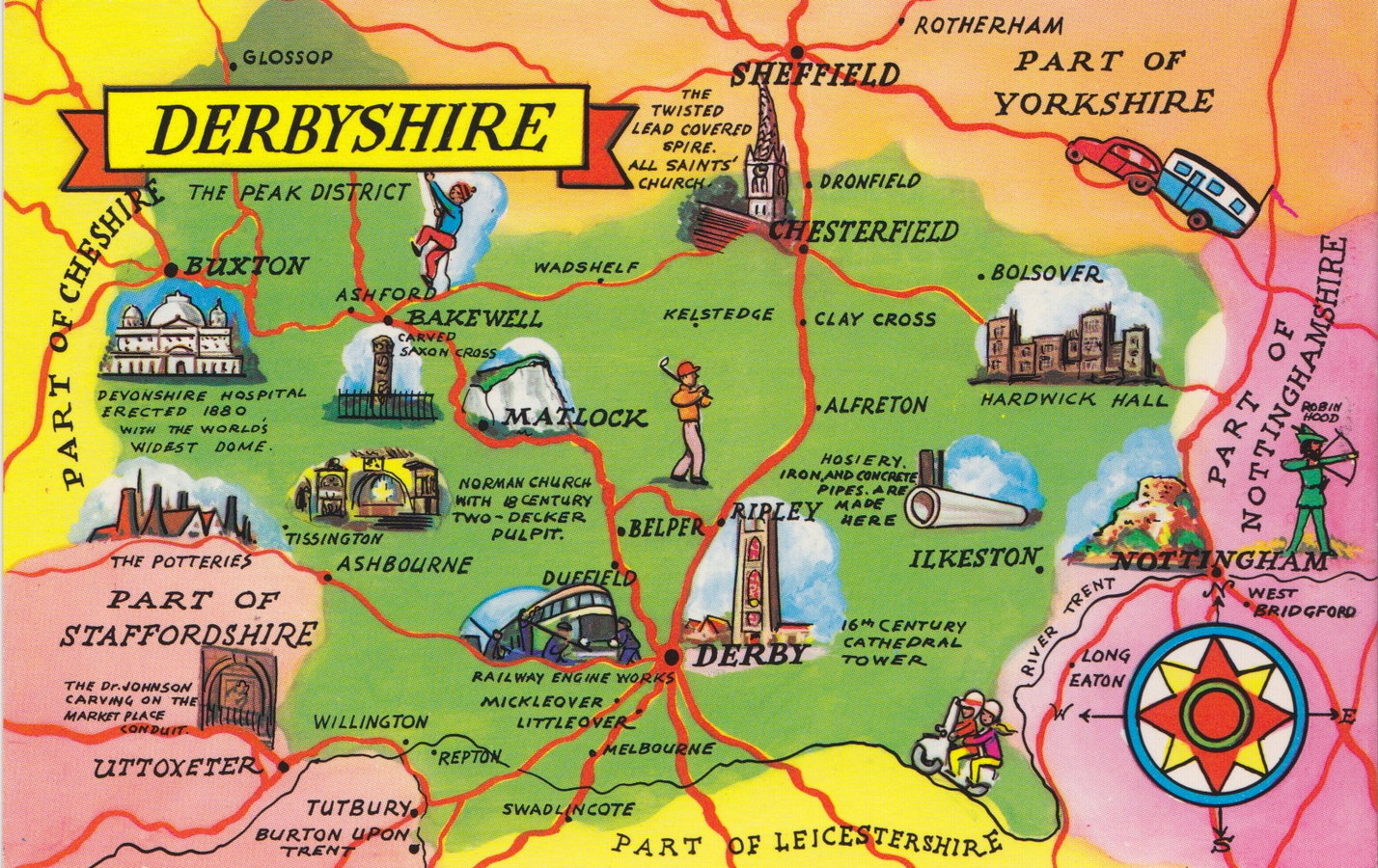 Derbyshire Antique Maps, Old Maps of Derbyshire, Vintage Maps of