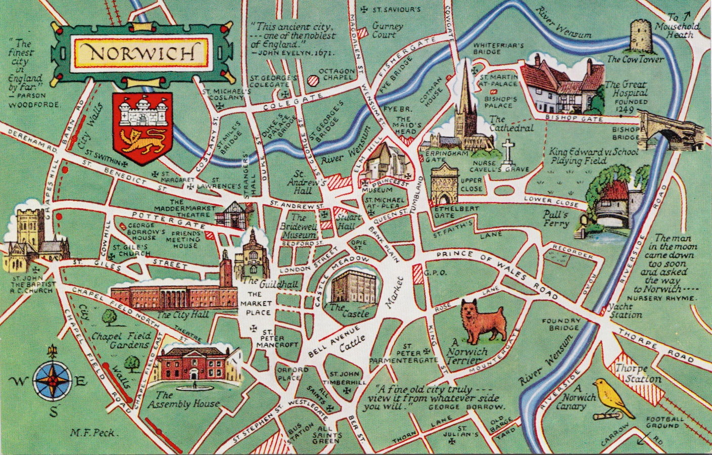 Norwich Map Postcard
