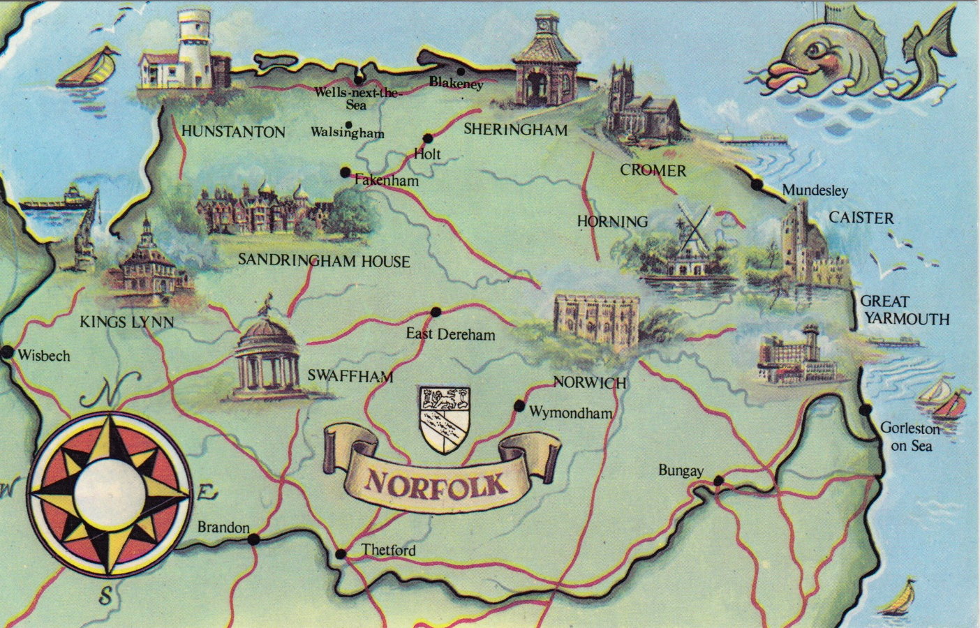 Norfolk Map Postcard