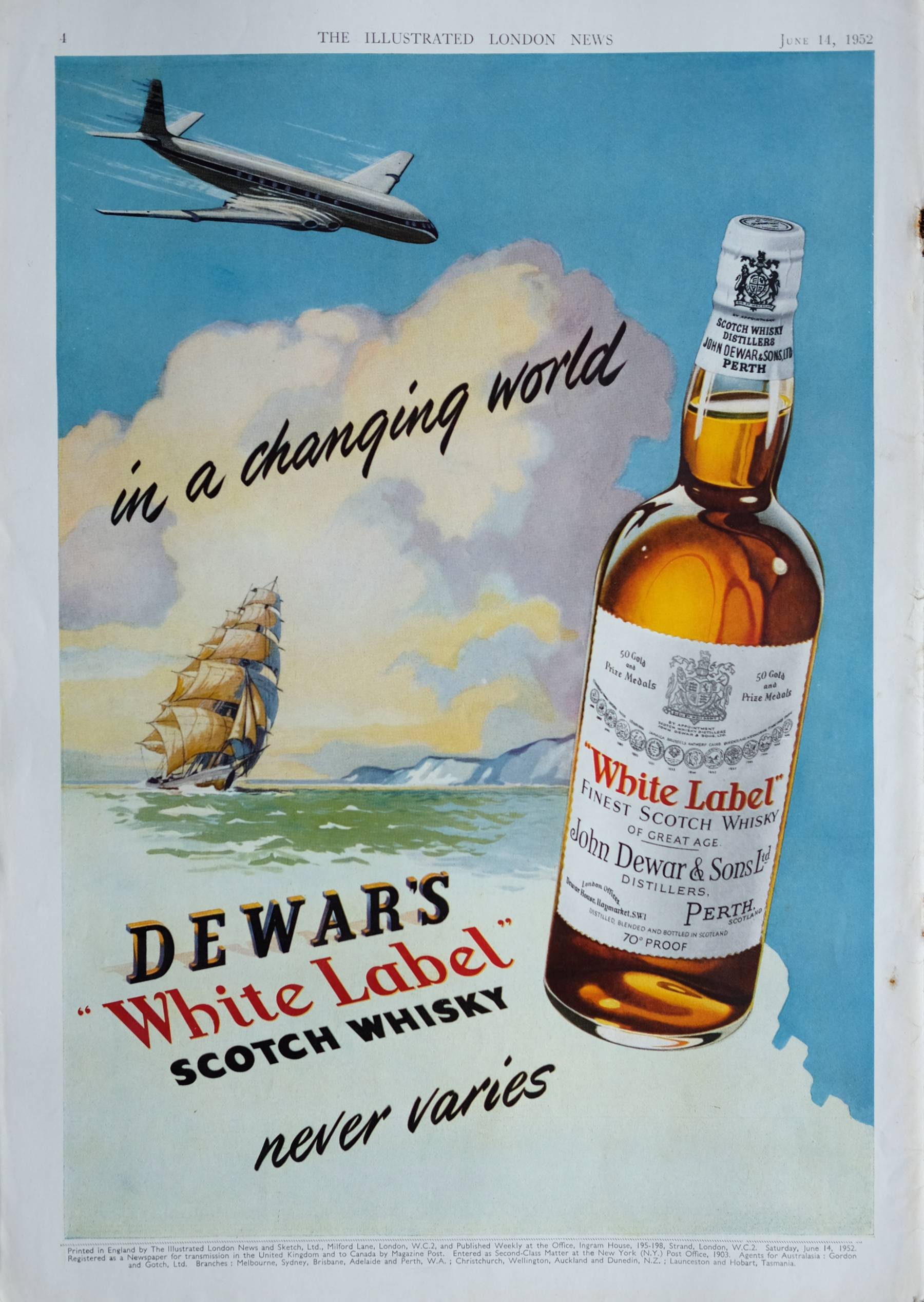 Advert. Vanguard & Dewars Whisky 
