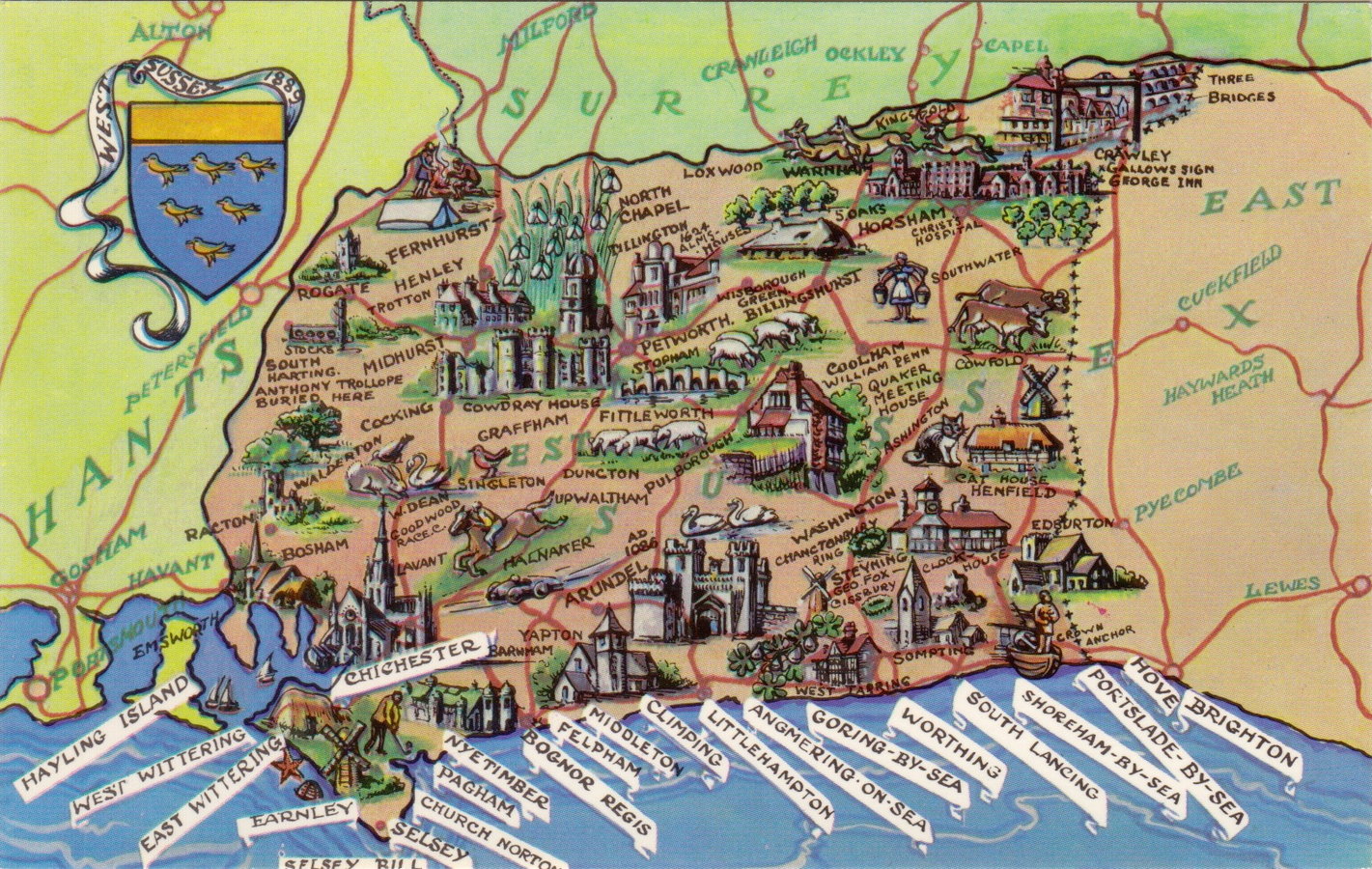 Sussex Antique Maps, Old Maps of Sussex, Vintage Maps of Sussex, UK
