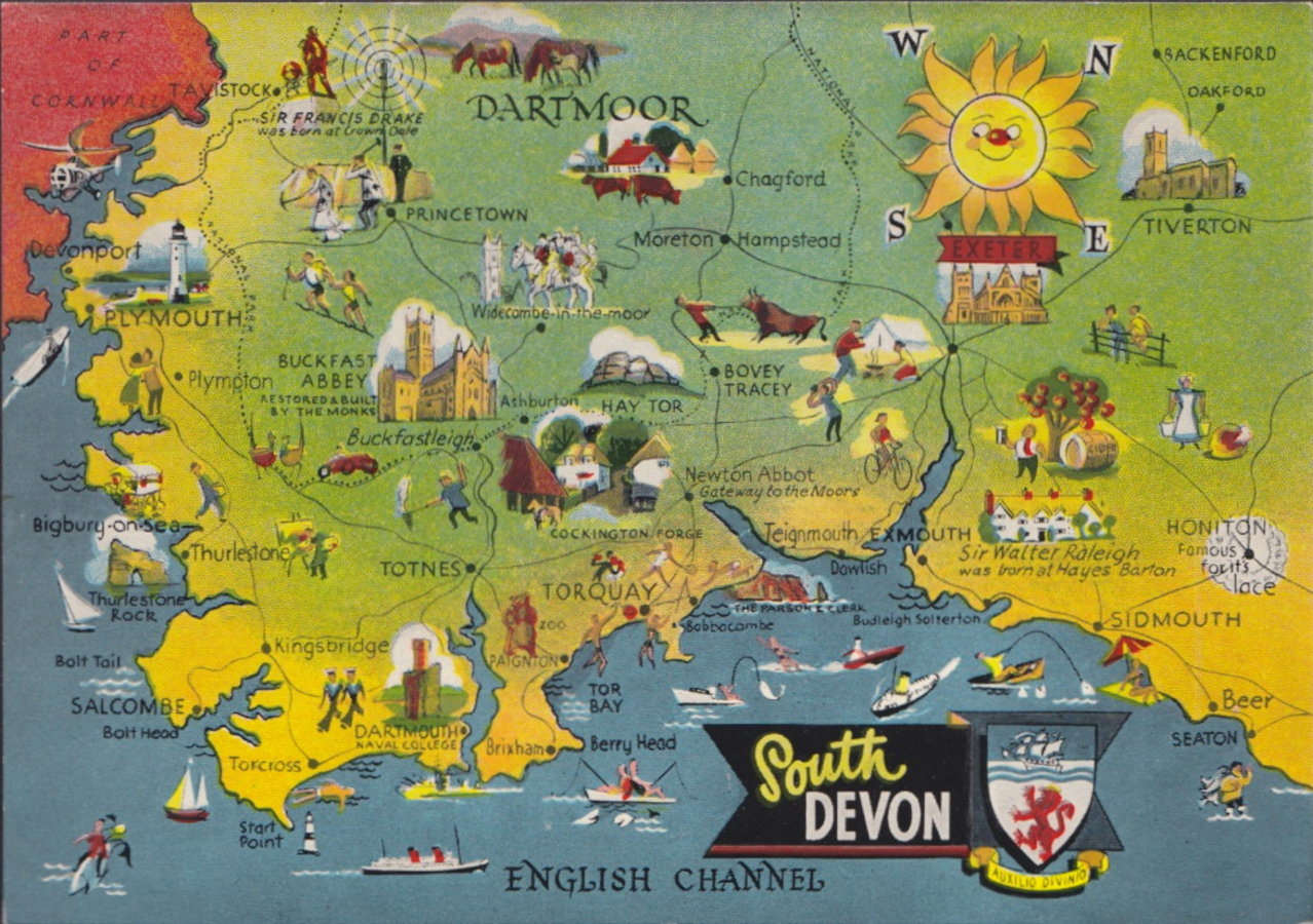 South Devon Map Postcard