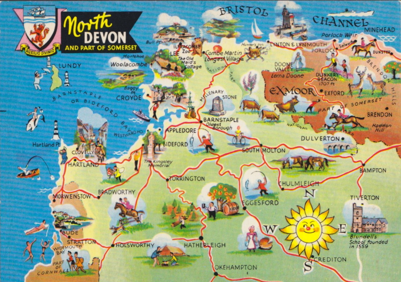 North Devon Map Postcard