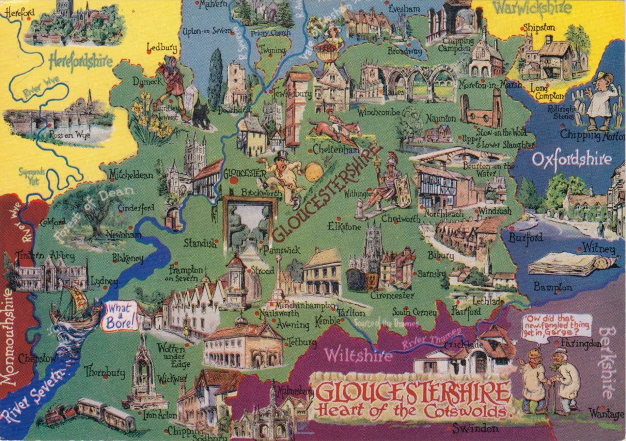 Gloucestershire Map Postcard