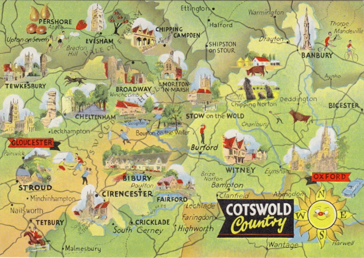 Cotswold Map Postcard
