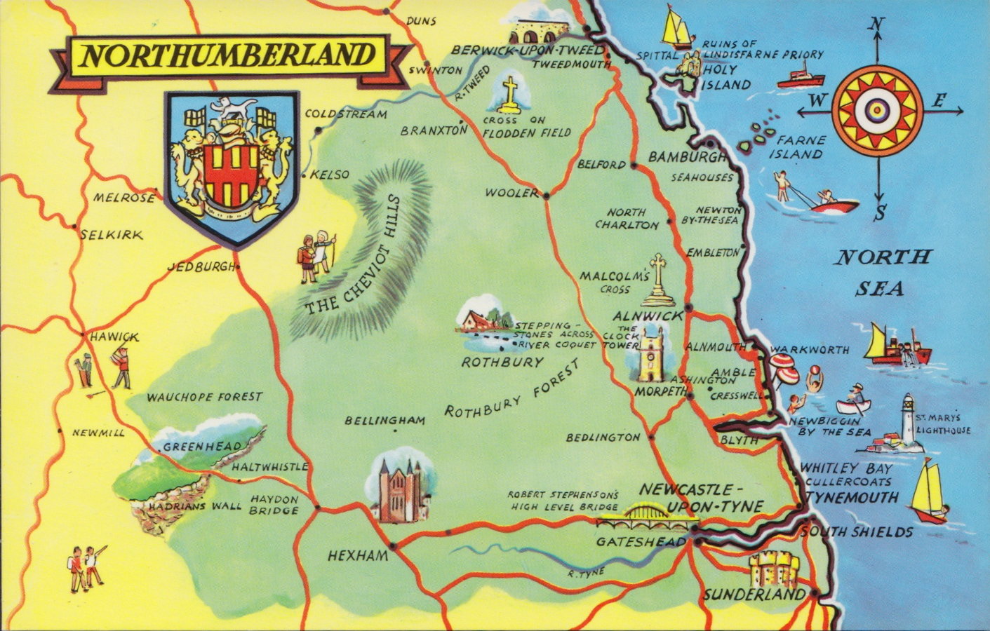 Northumberland Antique Maps, Old Maps of Northumberland, Vintage Maps 