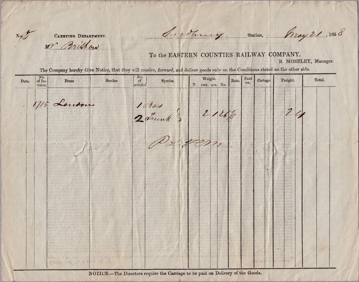E.C.R. Baggage Record 1858