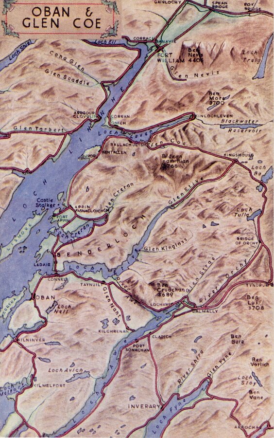 Oban & Glen Coe Map Postcard