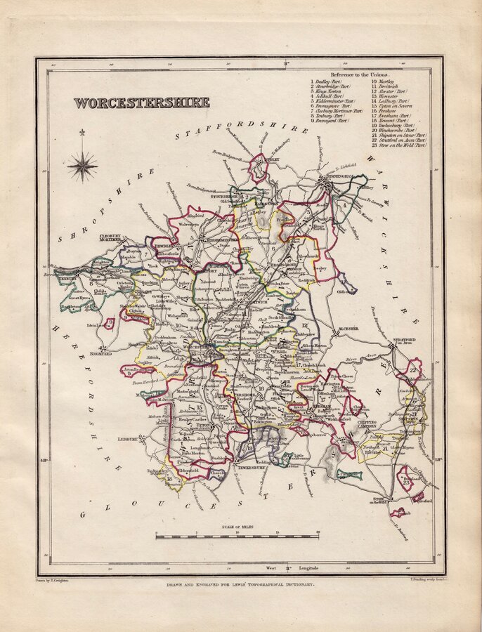 Worcestershire Antique Maps, Old Maps of Worcestershire, Vintage Maps