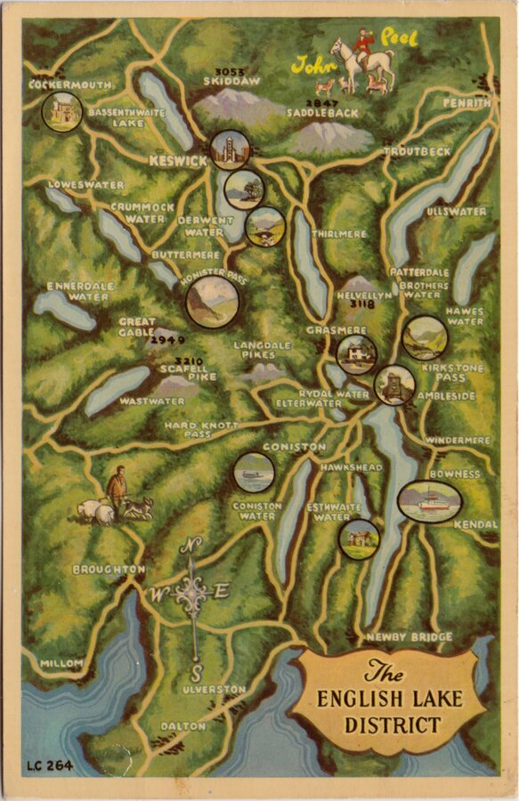 Lake District Map Postcard 