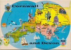 Devon and Cornwall Map Postcard