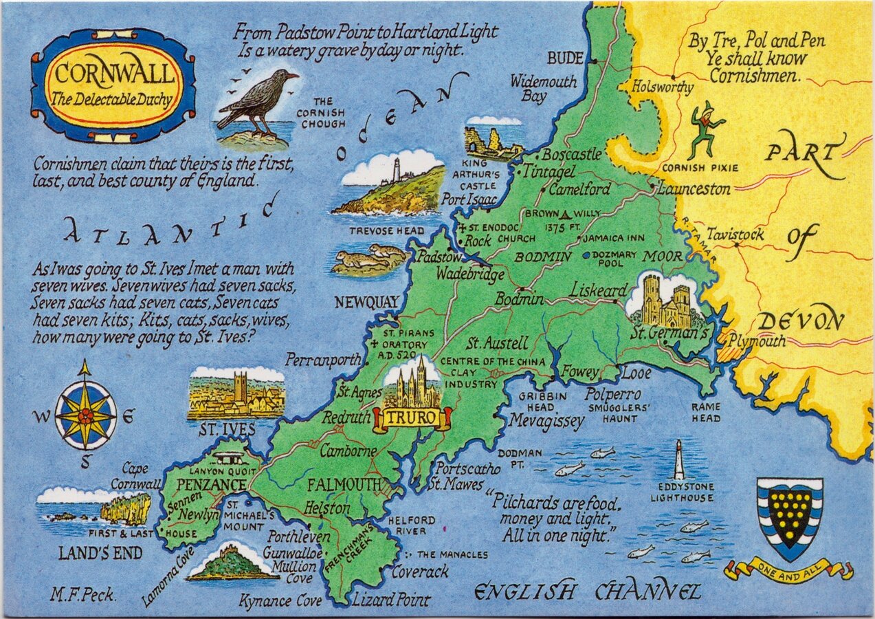 Cornwall Map Postcard